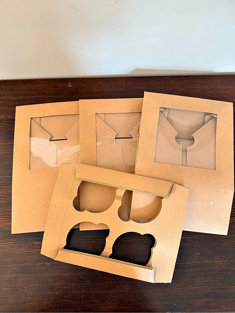 Kraft Cardboard cupcake boxes with Window. 3 NWOT
